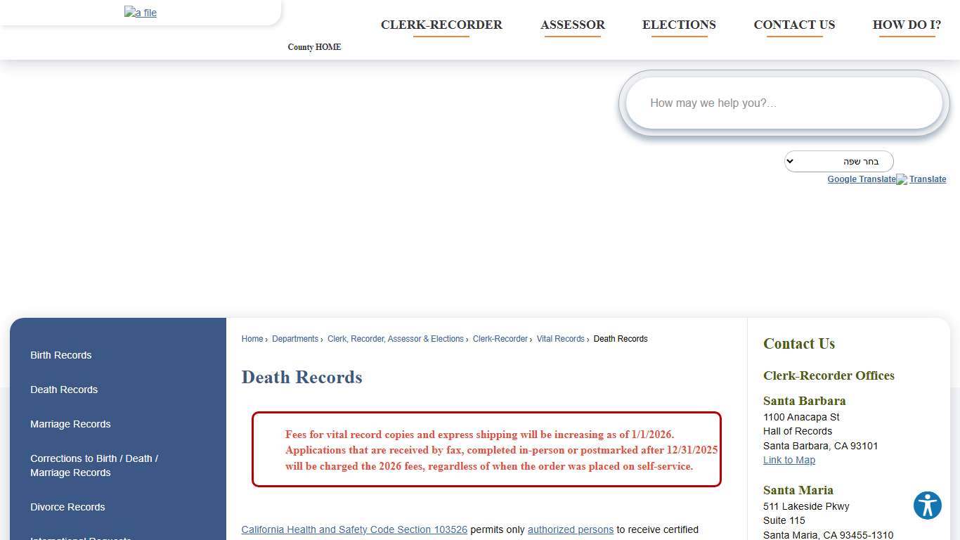 Death Records Santa Barbara County, CA - Official Website